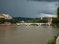 View of the Adige river from the castelvecchio bridge in Verona, destination for tourists in love Royalty Free Stock Photo