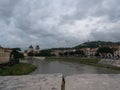 View of the Adige river from the castelvecchio bridge in Verona, destination for tourists in love Royalty Free Stock Photo