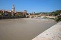 View of the Adige river and St Peter bridge arch, Verona, Royalty Free Stock Photo