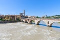 View of the Adige river and St Peter bridge arch, Verona, Royalty Free Stock Photo