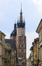 view from the adjacent streets to the Mariacki Church in Krakow Royalty Free Stock Photo