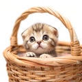 view Adorable Scottish fold kitten captured standing lovably in a basket Royalty Free Stock Photo