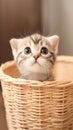 view Adorable Scottish fold kitten captured standing lovably in a basket Royalty Free Stock Photo