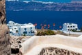 View of the Aegean sea from the ruins of the Castle of Akrotiri also known as Goulas or La Ponta, a former Venetian castle on the Royalty Free Stock Photo