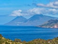 View of the Aeolian islands Lipari and Salina seen from the Vulcano island in Sicily Royalty Free Stock Photo