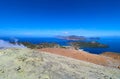 View of the Aeolian islands Lipari and Salina seen from the Vulcano island in Sicily Royalty Free Stock Photo