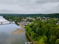 The view of aerial Delaware river, bridge across the in the historic city New Hope Pennsylvania and Lambertville New Jersey US Royalty Free Stock Photo