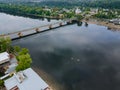 The view of aerial Delaware river, bridge across the in the historic city New Hope Pennsylvania and Lambertville New Jersey USA