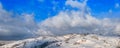 View aerial panorama of the beautiful winter landscape snowy mountains Royalty Free Stock Photo