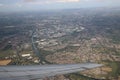 Aircraft wing over Manchester, UK