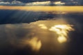 View from the aeroplane, sky with rays coming out from the cloud, Royalty Free Stock Photo