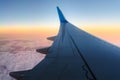 View at the aeroplane wing at the sunset Royalty Free Stock Photo