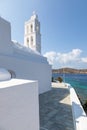 View of the Agia Irini, Saint Irene, Greek Orthodox church, Chora, Ios Island, Greece Royalty Free Stock Photo