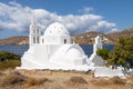 View of the Agia Irini, Saint Irene, Greek Orthodox church, Chora, Ios Island, Greece Royalty Free Stock Photo