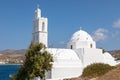 View of the Agia Irini, Saint Irene, Greek Orthodox church, Chora, Ios Island, Greece Royalty Free Stock Photo