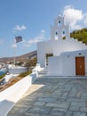 View of the Agia Irini, Saint Irene, Greek Orthodox church, Chora, Ios Island, Greece Royalty Free Stock Photo