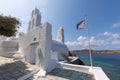 View of the Agia Irini, Saint Irene, Greek Orthodox church, Chora, Ios Island, Greece Royalty Free Stock Photo