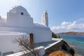 View of the Agia Irini, Saint Irene, Greek Orthodox church, Chora, Ios Island, Greece Royalty Free Stock Photo