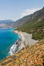 View on Agios Pavlos beach from e4 trail between Loutro and Agia Roumeli at south-west od Crete island Royalty Free Stock Photo