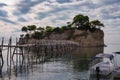 View from Agios Sostis and Cameo island. A beautiful small island with wooden bridge and turquoise water. Zakynthos Greece.