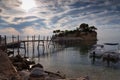 View from Agios Sostis and Cameo island. A beautiful small island with wooden bridge and turquoise water. Zakynthos Greece.