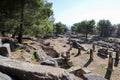View of agora in ancient town Priene in Turkey with fragments of marble columns