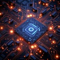 view AI innovation Circuit board with futuristic chipset, technology artwork concept