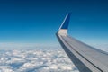 View of Aileron and Winglet of an aircraft wing over clouds