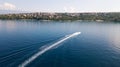 View from the air - powerboat sails to the sea Royalty Free Stock Photo