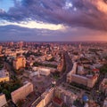 A view from the air to the central street of Kiev - Khreshchatyk, the European Square, Independence Square, Stalin and Royalty Free Stock Photo