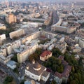 A view from the air to the central street of Kiev - Khreshchatyk, the European Square, Independence Square, Stalin and Royalty Free Stock Photo