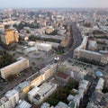 A view from the air to the central street of Kiev - Khreshchatyk, the European Square, Independence Square, Stalin and Royalty Free Stock Photo