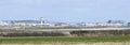 View of the air traffic control tower at Gatwick Airport with lots of British Airways and easyJet grounded planes parked Royalty Free Stock Photo