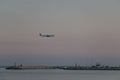 The view of an airplane above sea, landing at Larnaca airport, Cyprus Royalty Free Stock Photo