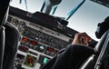 View of airplane cockpit and pilot Royalty Free Stock Photo