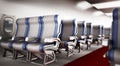 View of an airplane corridor with row of seats. 3D illustration Royalty Free Stock Photo