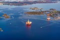 View from airplane to drill platform, Norway