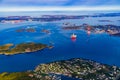 View from airplane to drill platform, Norway Royalty Free Stock Photo