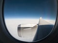 View from a Airplane Window, above Clouds Royalty Free Stock Photo