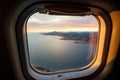 View from an airplane window, from an airplane cabin Royalty Free Stock Photo