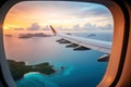 View from an airplane window, from an airplane cabin Royalty Free Stock Photo