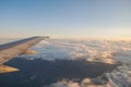 View from airplane window on fluffy white clouds Royalty Free Stock Photo