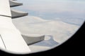 View from airplane window at high altitude, turbines about Africa Royalty Free Stock Photo