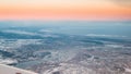 View From Airplane Window on Riga, Latvia. Sunset Sunrise Over G