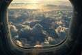 View from airplane window to clouds and sky Ai photo Royalty Free Stock Photo