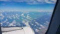 View from airplane window, Top view from airplane, Clouds on the sky and view from airplane window Royalty Free Stock Photo