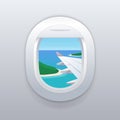 View from airplane window. Vacation destinations. Tropical beach. Royalty Free Stock Photo