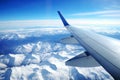 View from the airplane window, view of the airplane wing Royalty Free Stock Photo