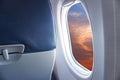 View From Airplane Window,view Sunset or azure sky from window of airplane