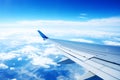View from the airplane window, view of the airplane wing Royalty Free Stock Photo